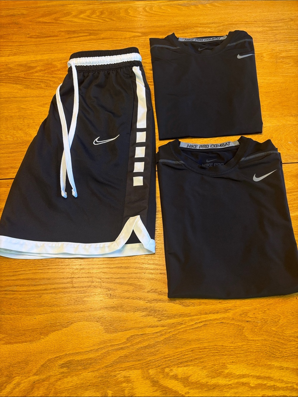 Nike Black and White Athletic Shorts with Two Black Performance Tops - Picture 4 of 9